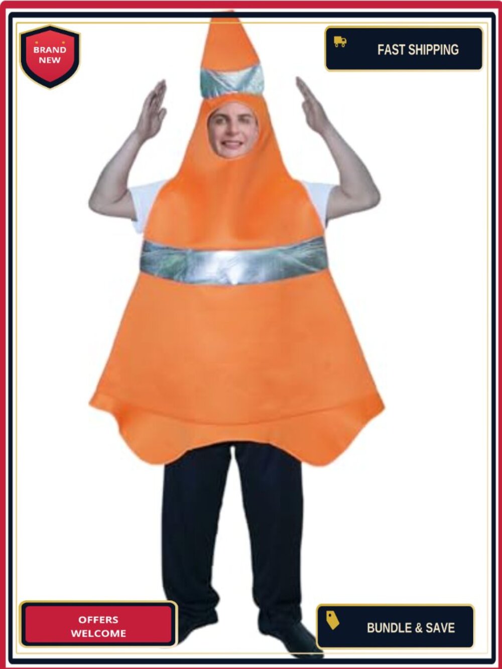 Adult Traffic Cone Costume Tunic One Size Halloween Party Cosplay
